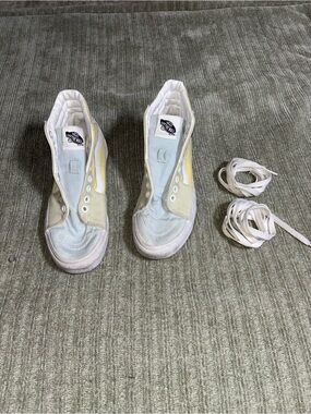 Vans Women's Pale Blue and Yellow high top Sneakers